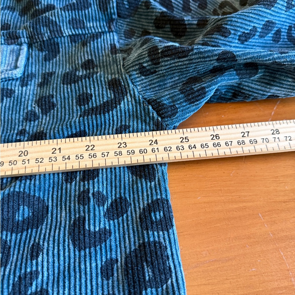 Vintage Bibi Washed Leopard Corduroy Button up Jacket Womens L Raw Hem Boho Blue - Picture 10 of 11